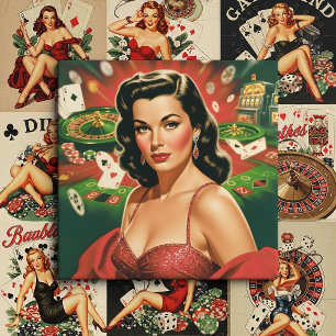 Antieke Gok Pin-up Tegeltje