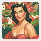Antieke gok-pin-up vierkante sticker (Voorkant)