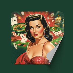 Antieke gok-pin-up vierkante sticker
