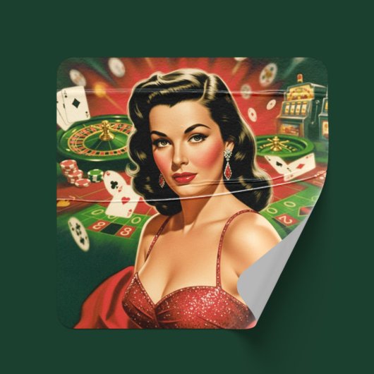 Antieke gok-pin-up vierkante sticker