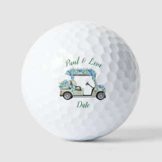 Antieke Golfkar Blauw Hydrangea Geborduurde Golf  Golfballen
