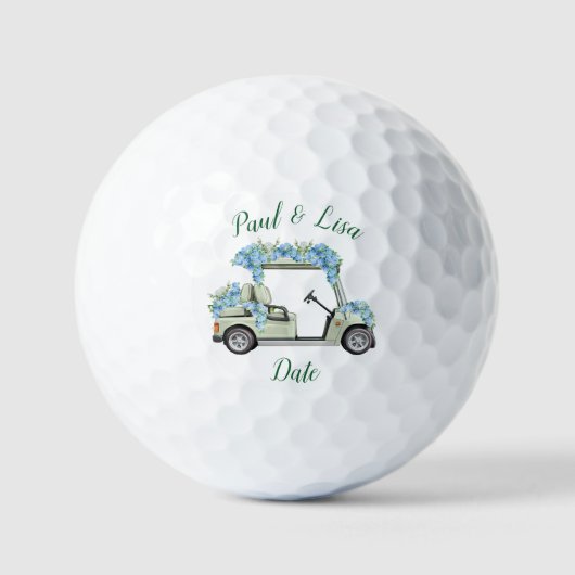 Antieke Golfkar Blauw Hydrangea Geborduurde Golf  Golfballen (Voorkant)
