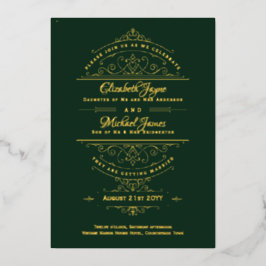Antieke goud folie Regency groene versierde trouw- Uitnodiging