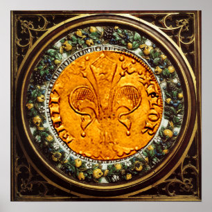 ANTIEKE GOUDE FLORENTIJNSE FORINT EN BLOEMENKRANS POSTER