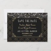 Antieke gouden Art Deco Fleur-de-lis Save The Date (Voorkant)