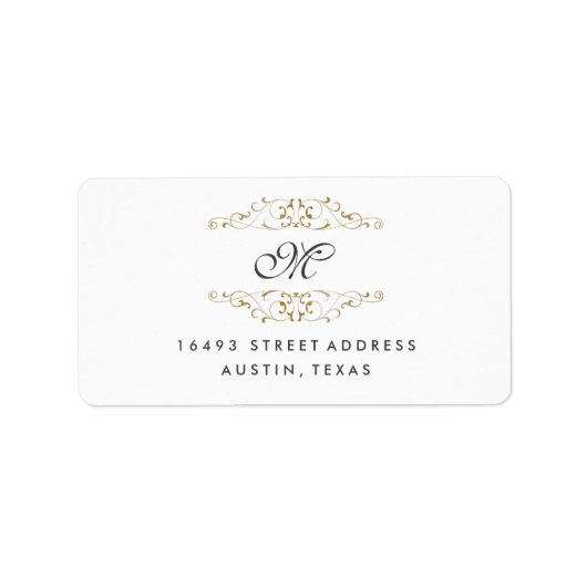 Antieke gouden bloemige monogram adreslabels etiket (Voorkant)