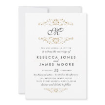 Antieke gouden bloemige monogram trouwuitnodiging