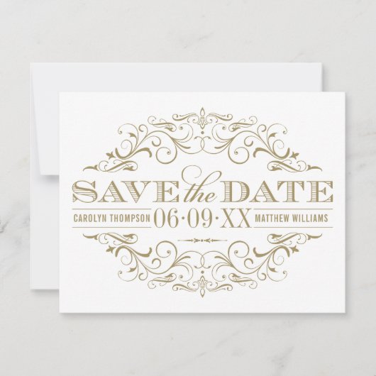 Antieke Gouden Bloemige Trouw Save The Date (Voorkant)