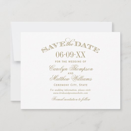 Antieke Gouden Bloemige Trouw Save The Date (Achterkant)