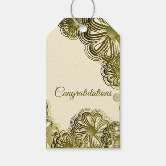 Antieke gouden bloemige trouwcadeaubijsluiter cadeaulabel