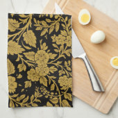 Antieke Gouden Bloemmotief Indiase Lakwerk Zwarte Theedoek (Quarter Fold)
