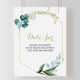 Antieke gouden en groene eucalyptus datum pot bord poster