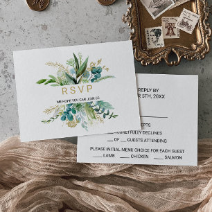Antieke gouden en groene eucalyptus menu keuze RSV