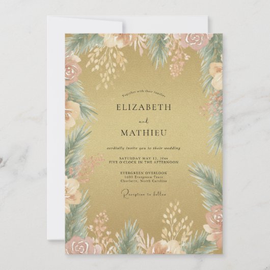 Antieke Gouden Eucalyptus Bruiloft Kaart (Voorkant)