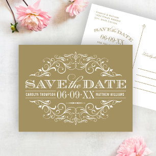 Antieke Gouden Krulwerk Bewaar de Datum Aankondigingskaart