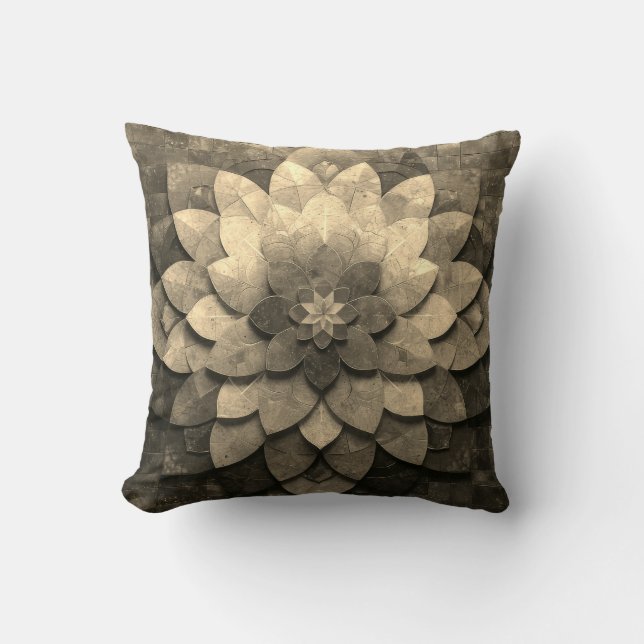 Antieke gouden mandala-kunst gestructureerde bloem kussen (Voorkant)