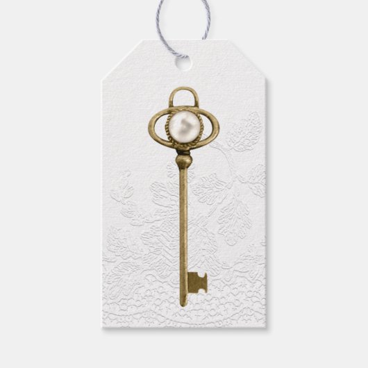 Antieke Gouden Parel Sleutel Cadeaulabel (Voorkant)