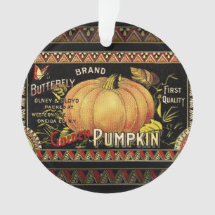 Antieke Gouden Pompoen Kist Label: Antieke Herfst Ornament