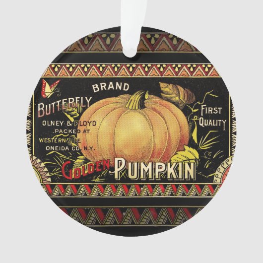 Antieke Gouden Pompoen Kist Label: Antieke Herfst Ornament (voorkant)