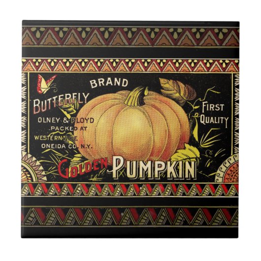 Antieke Gouden Pompoen Kist Label: Antieke Herfst Tegeltje (Voorkant)