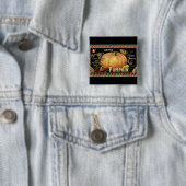 Antieke Gouden Pompoen Kist Label: Antieke Herfst Vierkante Button 5,1 Cm (In situ)
