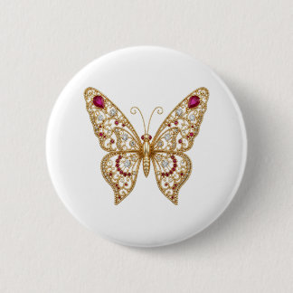 Antieke Gouden Robijn Rood Filigraan Vlinder Speld Ronde Button 5,7 Cm