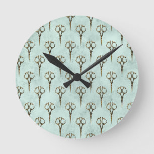Antieke Gouden Schaar Vintage Kapper Ronde Klok