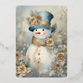 Antieke Gouden Sneeuwman Folie Feestdagenkaart (Voorkant)