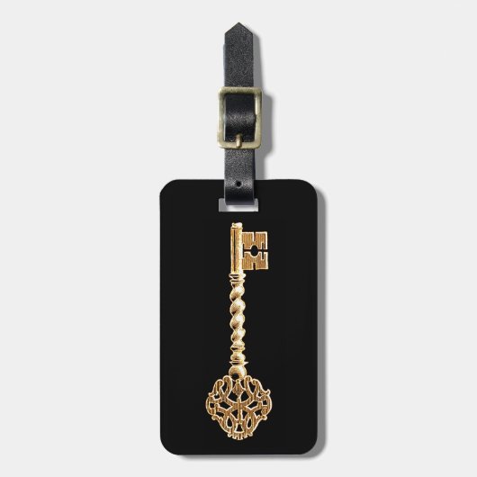 Antieke Gouden Stoomstijl Skeletsleutel Bagagelabel (Voorkant verticaal)