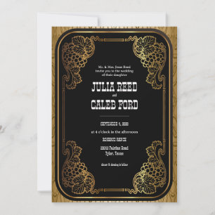 Antieke gouden western cowboy trouwuitnodiging kaart