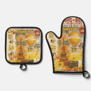Antieke Grand Fete Fair Paris Poster Ovenwant & Pannenlap Set