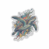 Antieke Graveur Zeeschildpad Spat Vector Design_ Sticker (Voorkant)