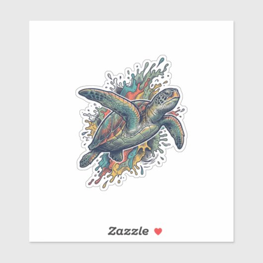 Antieke Graveur Zeeschildpad Spat Vector Design_ Sticker (Vel)