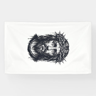 Antieke Gravure Doornenkroon Heilig Portret Spandoek