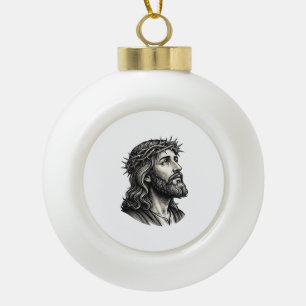 Antieke Gravure Doornenkroon Portret Ontwerp_ Keramische Bal Ornament