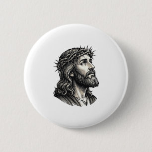 Antieke Gravure Doornenkroon Portret Ontwerp_ Ronde Button 5,7 Cm
