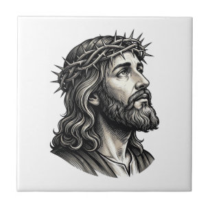 Antieke Gravure Doornenkroon Portret Ontwerp_ Tegeltje