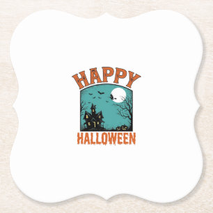 Antieke Gravure Gelukkig Halloween Spokenhuis Ont Kartonnen Onderzetters
