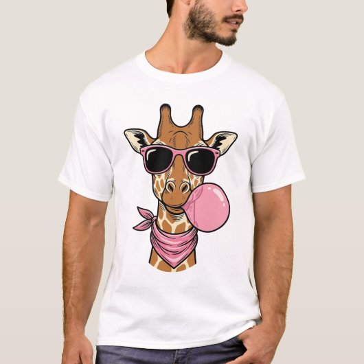 Antieke Gravure Giraffe Bubblekauwgom Vectorontwer T-shirt (Voorkant)