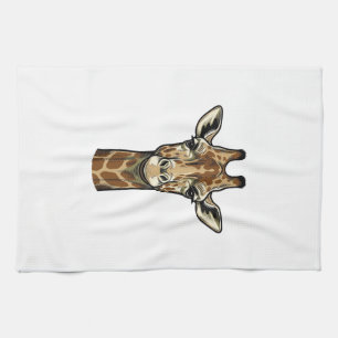 Antieke Gravure Giraffe Vector Kunst Design_1 Theedoek