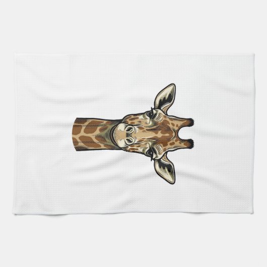 Antieke Gravure Giraffe Vector Kunst Design_1 Theedoek (Horizontaal)