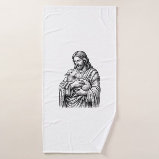 Antieke Gravure Herder Die Lam Vasthoudt Vector De Badhanddoek (Badhanddoek)
