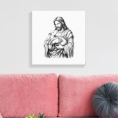 Antieke Gravure Herder Die Lam Vasthoudt Vector De Canvas Afdruk (Insitu (Woonkamer))