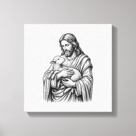 Antieke Gravure Herder Die Lam Vasthoudt Vector De Canvas Afdruk (Voorkant)