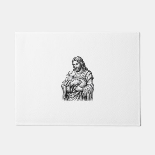 Antieke Gravure Herder Die Lam Vasthoudt Vector De Deurmat (Voorkant)