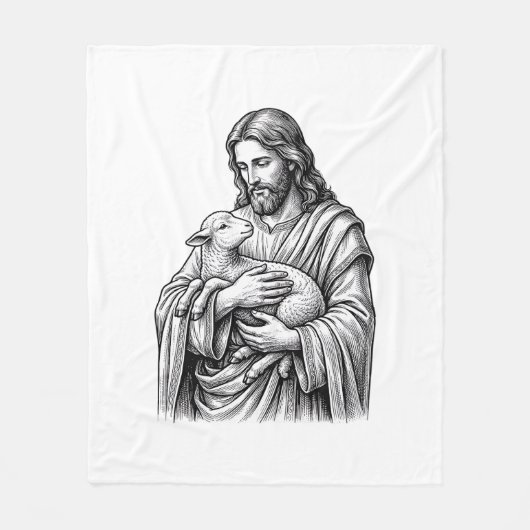 Antieke Gravure Herder Die Lam Vasthoudt Vector De Fleece Deken (Voorkant)