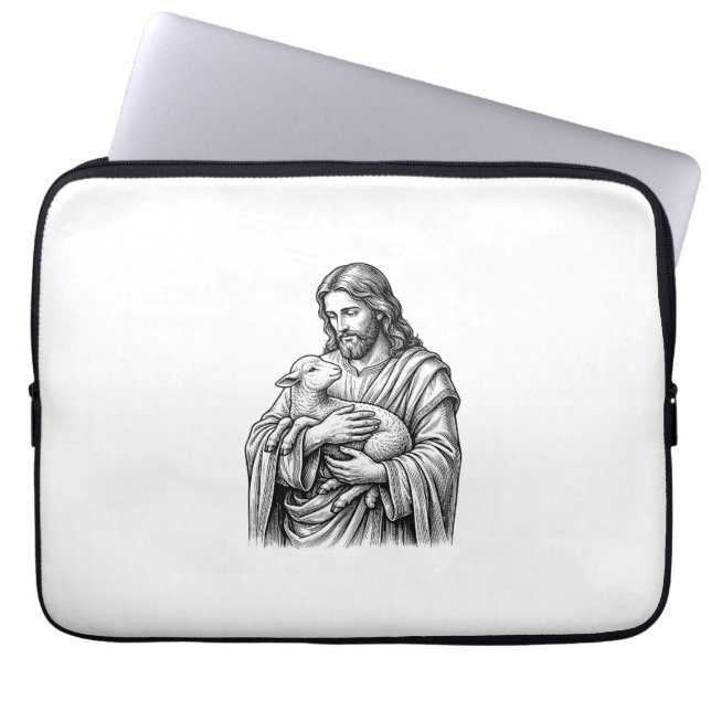Antieke Gravure Herder Die Lam Vasthoudt Vector De Laptop Sleeve (Voorkant)
