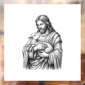 Antieke Gravure Herder Die Lam Vasthoudt Vector De Raamsticker (Vel 2)