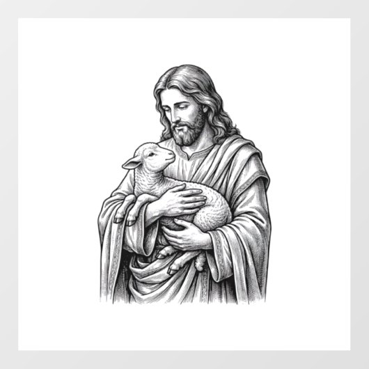 Antieke Gravure Herder Die Lam Vasthoudt Vector De Raamsticker (Vel)