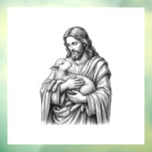Antieke Gravure Herder Die Lam Vasthoudt Vector De Raamsticker (Vel 3)
